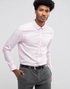 Asos Premium Formal Regular Fit Royal Oxford With Easy Care Finish In White - Pink