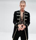 Reclaimed Vintage Inspired Admiral Coat In Black Velour - Black