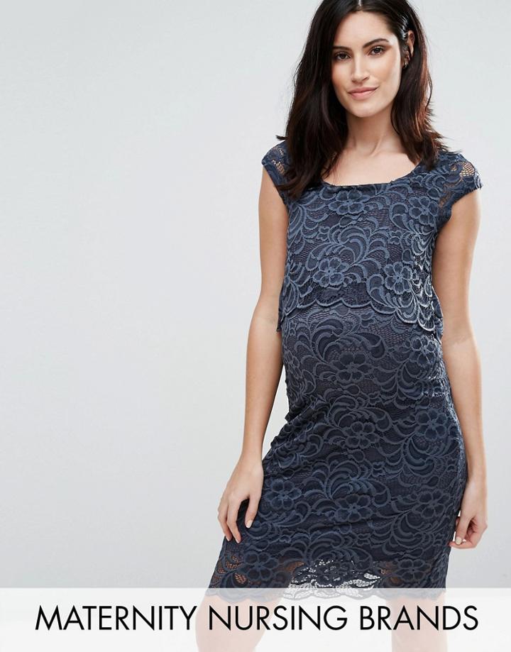 Mama. Licious Nursing Double Layer Lace Dress - Navy