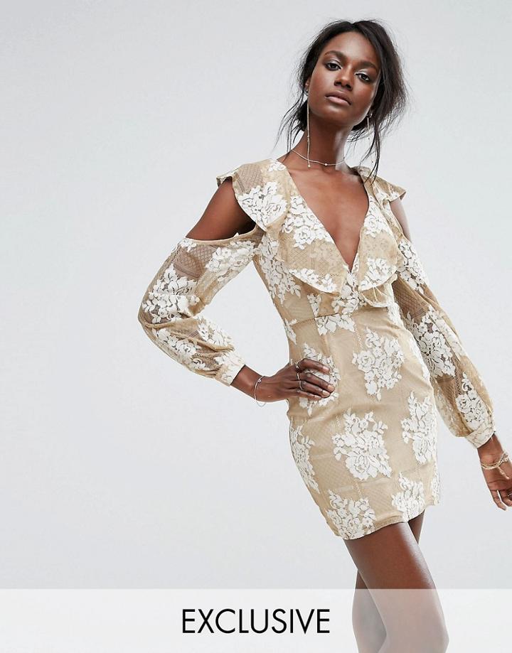 Missguided Cold Shoulder Lace Dress - Pink