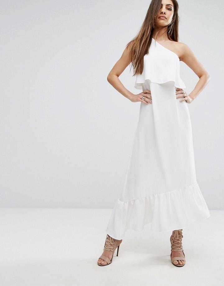 Prettylittlething Frill Detail One Shoulder Midi Dress - White