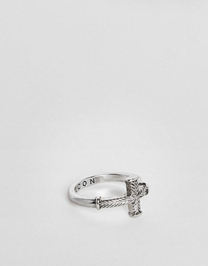 Icon Brand Wrap Cross Ring In Antiqued Silver - Silver