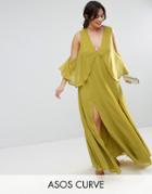 Asos Curve Drape Cold Shoulder Maxi Dress - Yellow
