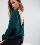 Missguided Twist Back Sweater In Green - Green