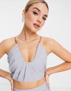 Asos Design Scoop Neck Top With Pleat Detail In Blue - Part Of A Set-blues