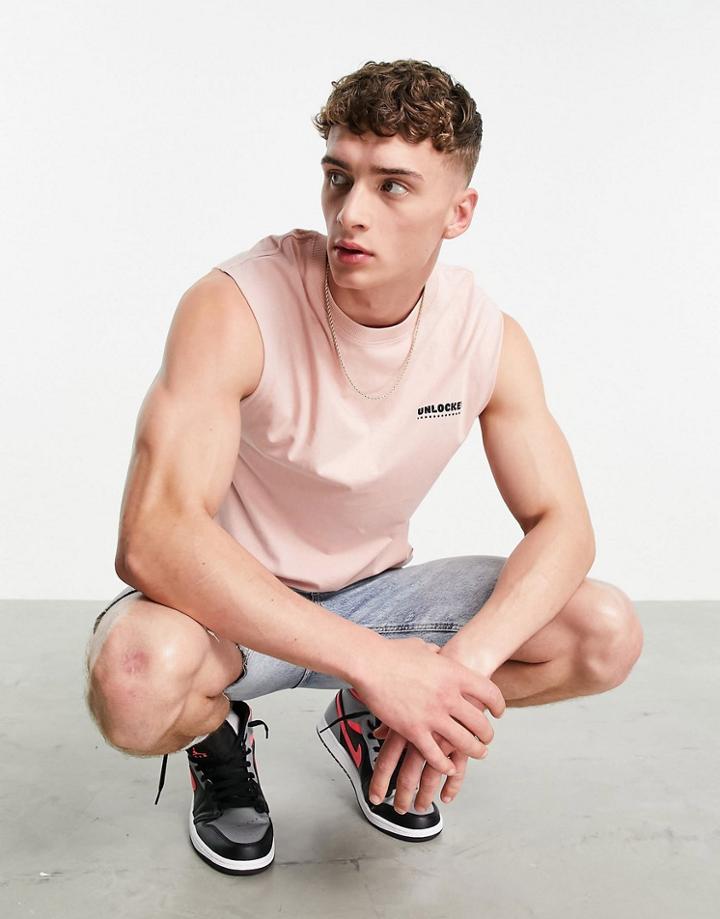 Bershka Tank With Print In Pink