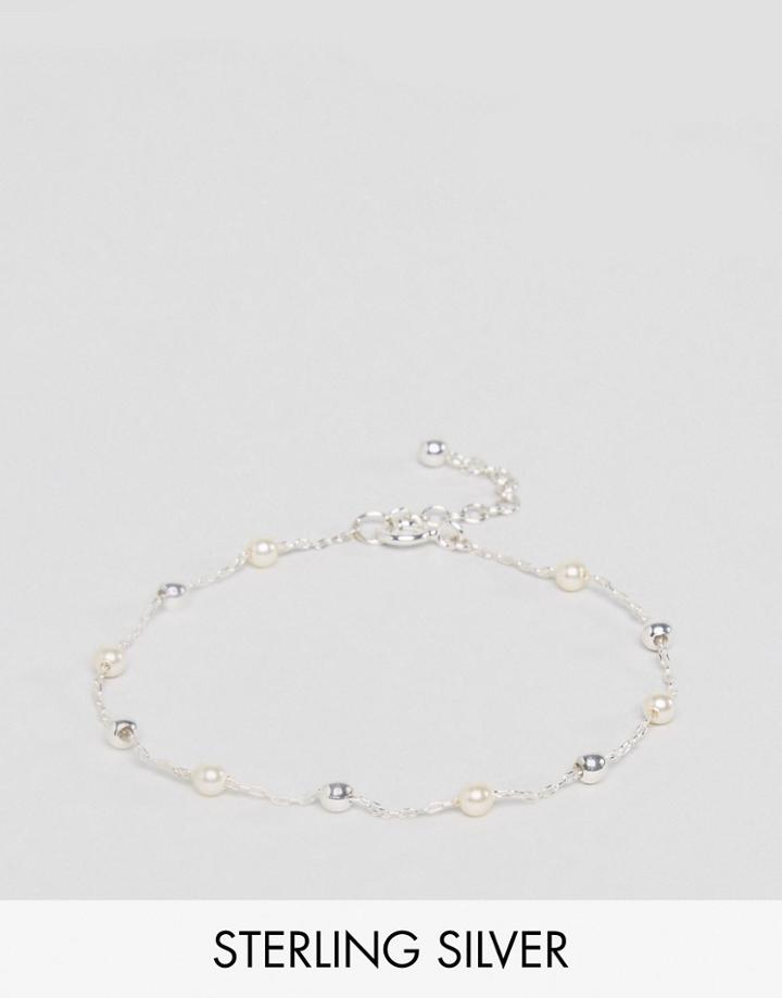 Asos Sterling Silver Dot Dash & Pearl Bracelet - Silver