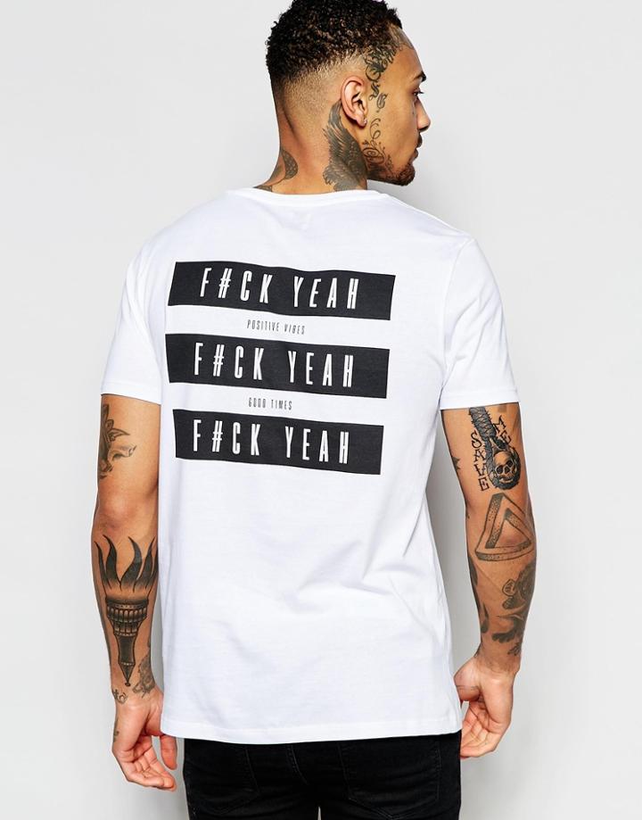 Asos T-shirt With F#ck Yeah Print In White - White