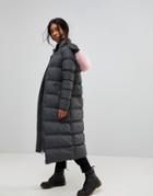 Brave Soul Hop Padded Maxi Coat With Contrast Faux Fur Hood - Gray