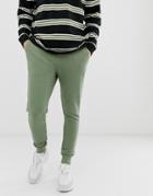 Asos Design Skinny Ribbed Sweatpants In Khaki-green