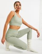 Threadbare Loungewear Ribbed Bralette And Leggings Set In Sage-green