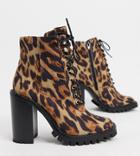 Asos Design Wide Fit Bobbie Lace Up Heeled Boots In Leopard-multi