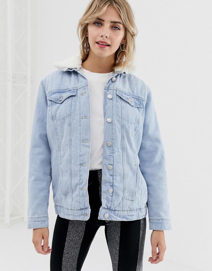 New Look Fleece Lined Denim Jacket-blue