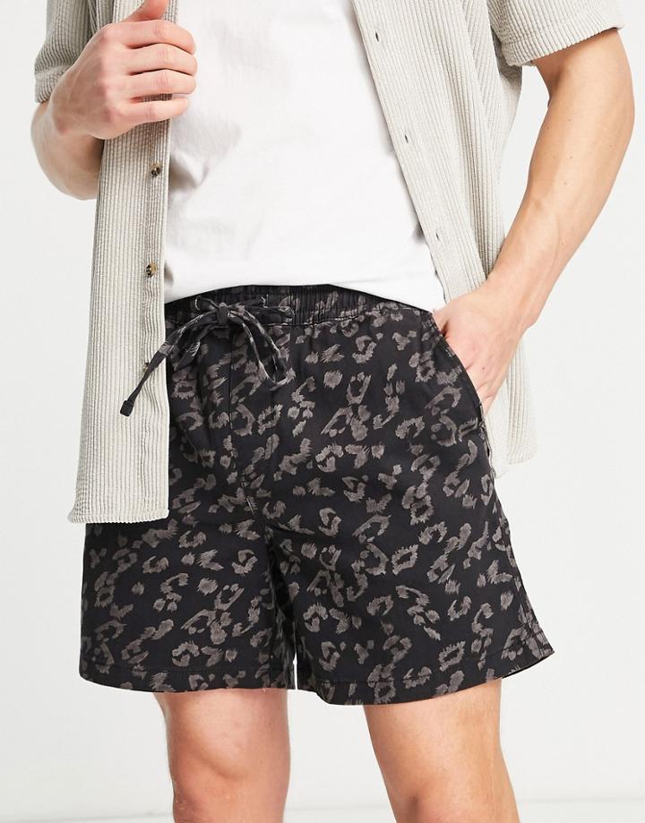 Jack & Jones Intelligence Short With Elastic Waist In Black With Animal Print