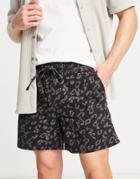 Jack & Jones Intelligence Short With Elastic Waist In Black With Animal Print