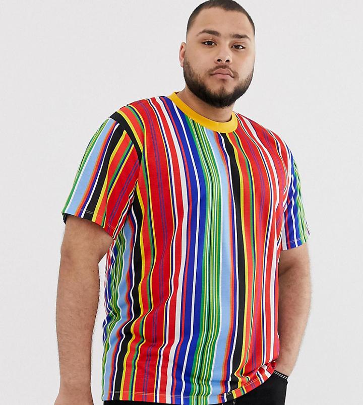 Asos Design Plus Relaxed T-shirt In Bright Vertical Stripe - Multi