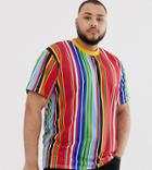 Asos Design Plus Relaxed T-shirt In Bright Vertical Stripe - Multi