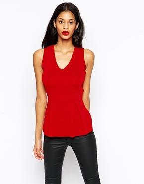 Asos Structured Top With Peplum Detail - Red