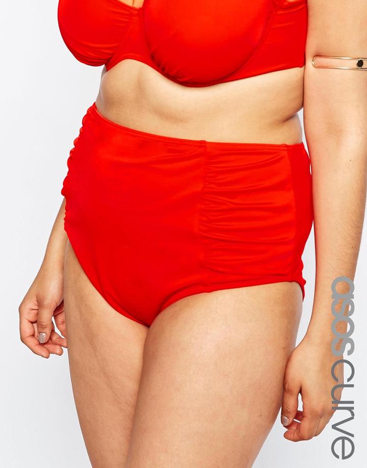 Asos Curve Ruched Side High Waist Bikini Bottom - Red Carpet