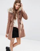 Asos Fur Hooded Duffle Coat - Pink