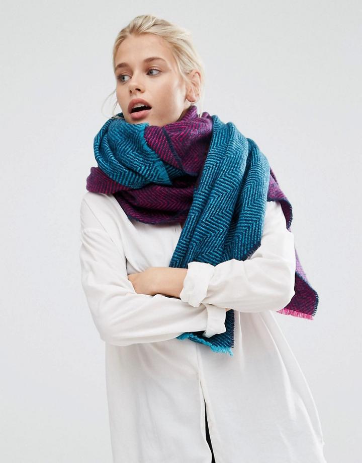 Asos Oversized Square Scarf In Color Block Herringbone - Multi