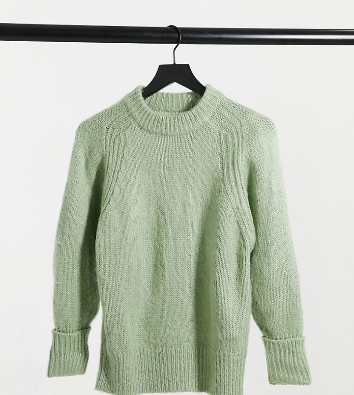 Asos Design Petite Oversized Sweater In Brushed Knit In Sage-grey