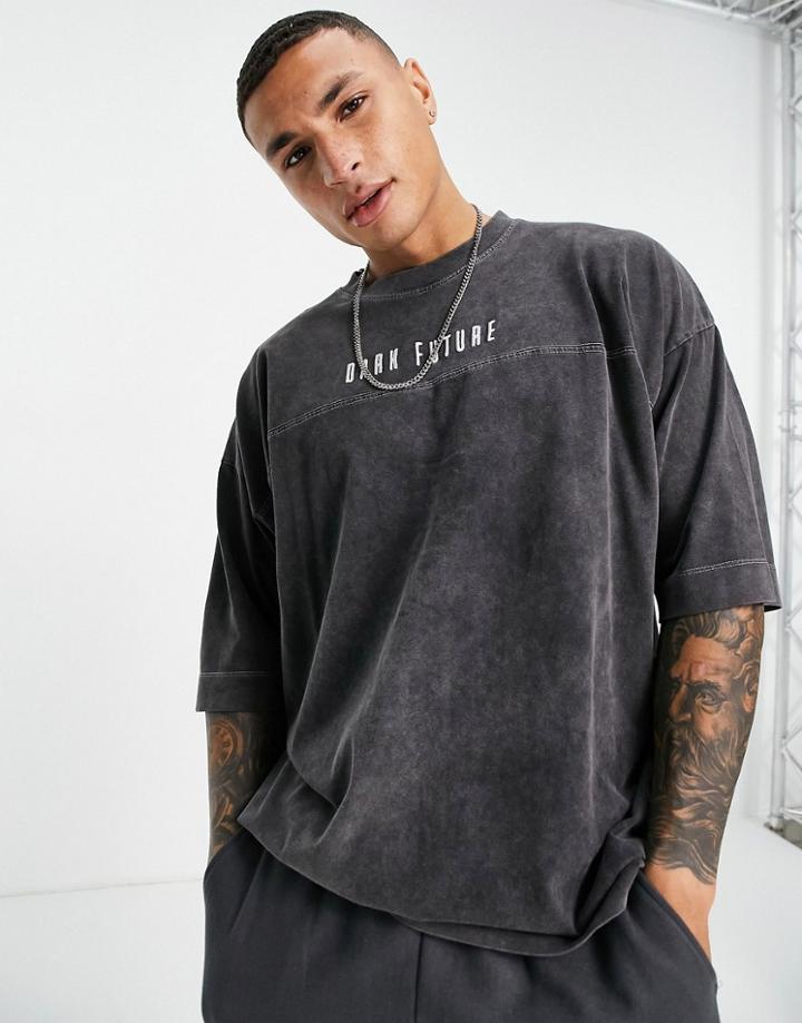 Asos Dark Future Oversized Heavyweight T-shirt With Contrast Stitch In Black Acid Wash