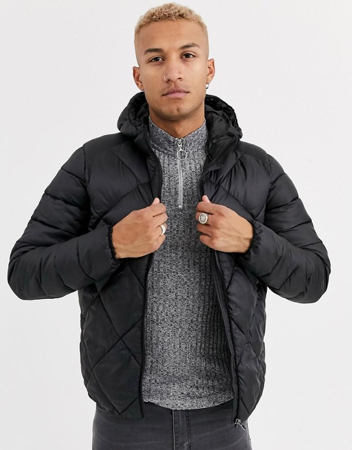 Asos Design Puffer Jacket In Black