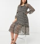 Violet Romance Maternity Tiered Midaxi Dress In Floral Print With Ruffle Detail-multi