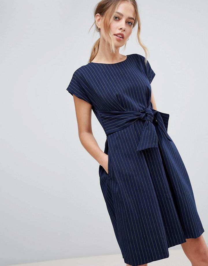 Closet London Tie Waist Dress - Navy