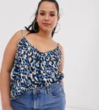 Simply Be Cami Top In Blue Leopard - Multi