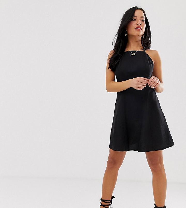 Asos Design Petite High Neck Low Back Mini Linen Sundress - Black