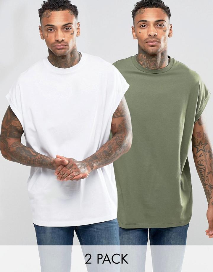 Asos 2 Pack Super Oversized Sleeveless T-shirt Save 17% In White/green
