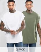 Asos 2 Pack Super Oversized Sleeveless T-shirt Save 17% In White/green