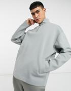 Asos Design Set Oversized Half Zip Sweatshirt In Heavyweight Bonded Jersey In Gray-grey