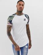 Siksilk T-shirt In White With Printed Contrast Sleeves - White