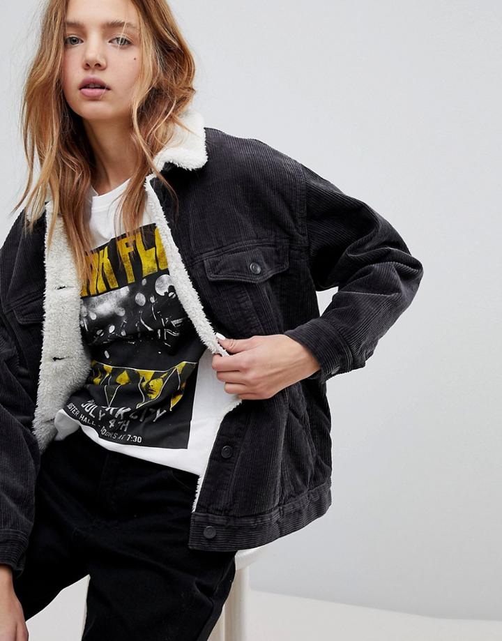 Pull & Bear Cord Shearling Jacket - Gray