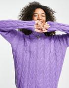 Violet Romance Cable Knit Oversized Sweater In Purple