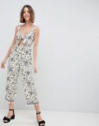Asos Design Floral Jumpsuit With Cut Out And Tie Detail - Multi