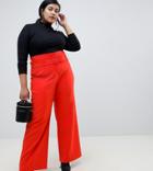 Lost Ink Plus Straight Leg Pants With Belted Waist - Red