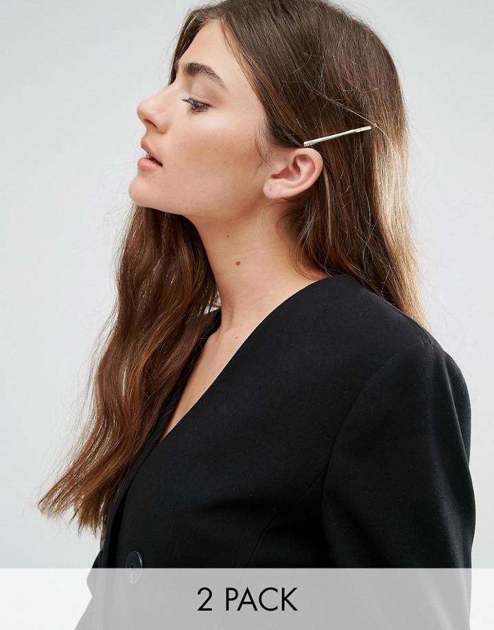 Designb Simple Detail Pack Of 2 Hair Slides - Gold
