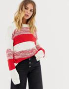 Brave Soul Haze Sweater In Twist Mix Stripe - Red