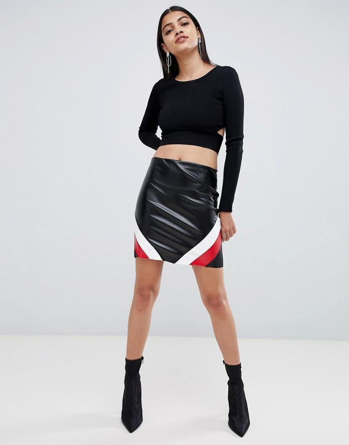 Lasula Pu Contrast Mini Skirt - Black