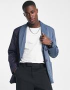 Mennace Double Breasted Blazer In Navy And Blue Spliced Pinstripe