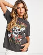Pull & Bear Guns N' Roses Oversized Band T-shirt In Black