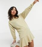 Asos Design Petite Oversized Sweat Dress With Peplum Hem In Camel-brown