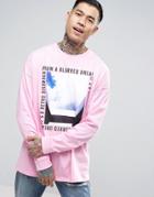 Asos Oversized Long Sleeve T-shirt With Photo Print - Pink