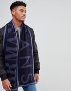 Armani Jeans Large Logo Wool Mix Scarf In Navy - Navy