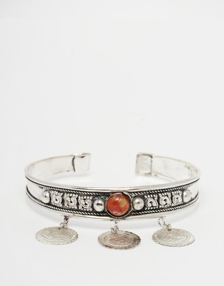Raga Arm Cuff With Coin Charms - Silver