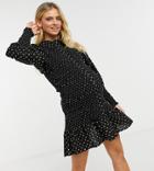Asos Design Maternity Shirred Mini Shirt Dress In Spot Print-multi